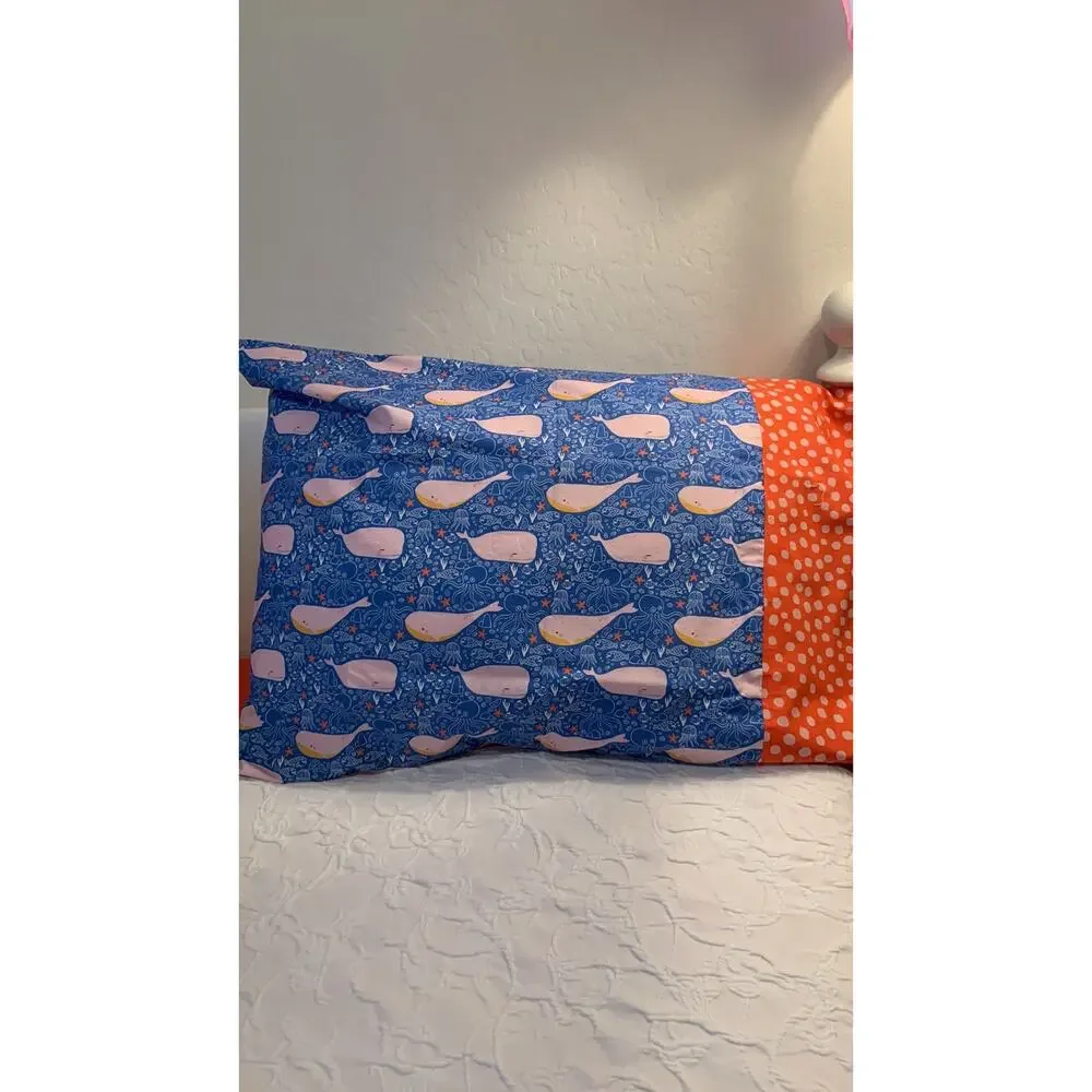 Handmade Standard Set of Pillowcases, Whales in the Deep Blue Sea